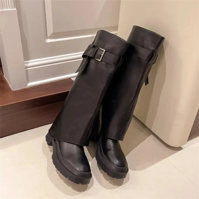 Design Sense Lång tub Tjocksulad Knight Fashion Retro Executive Pants Boots 240930_voghion.com