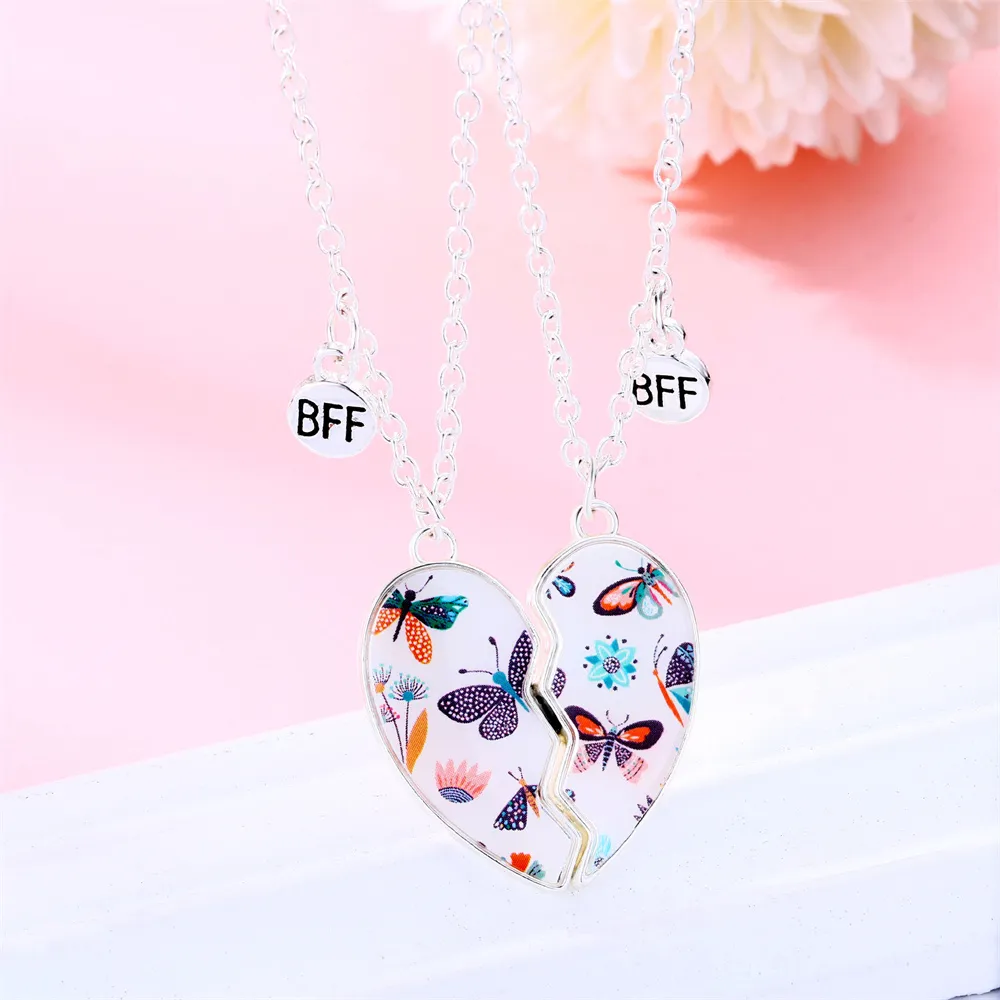 Collane con ciondolo Collana magnetica a forma di cuore alla moda per bambine e ragazze Catena con clavicola rotta alla moda coreana BFF Friends_voghion.com