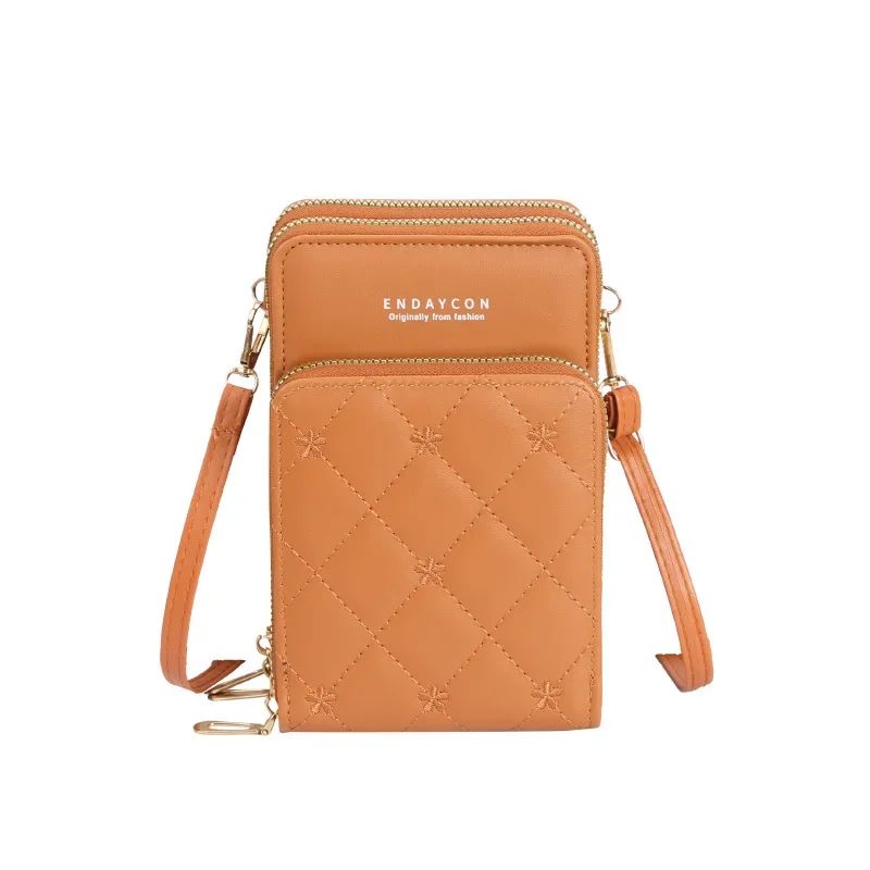 Three-Layer Zipper Storage Mobile Phone Bag Vertical Shoulder Women's Crossbody Bag With Distinctive Diamond Embroidery_voghion.com