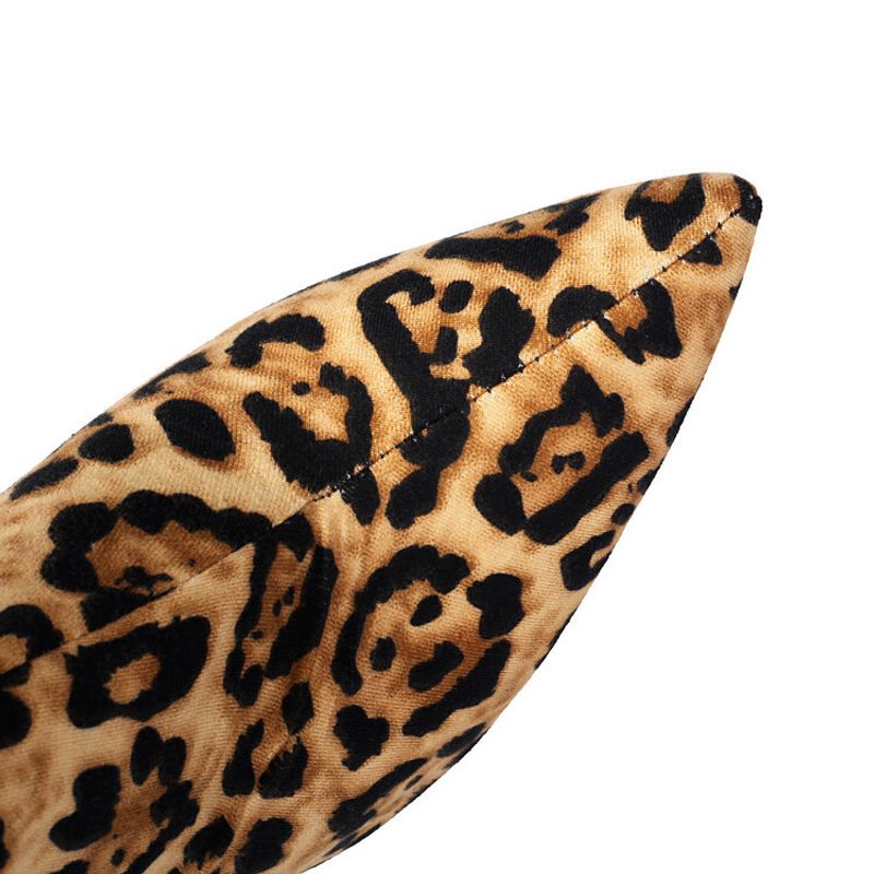 Autumn and winter high heels Pointed leopard print over knee cover legs slimming elastic boots large size 40-47 women's_voghion.com