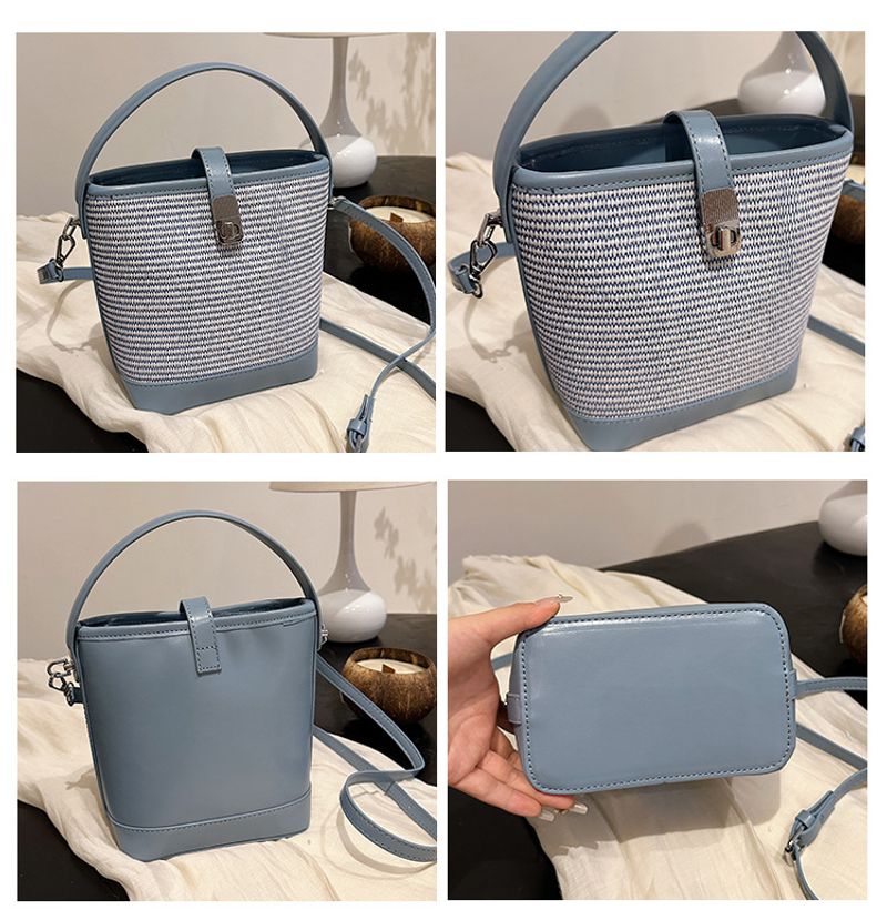Erba di nicchia super popolare per le donne 2024 nuova borsa a secchiello per l'acqua a tracolla intrecciata versatile con blocco di colore estivo, mobile_voghion.com