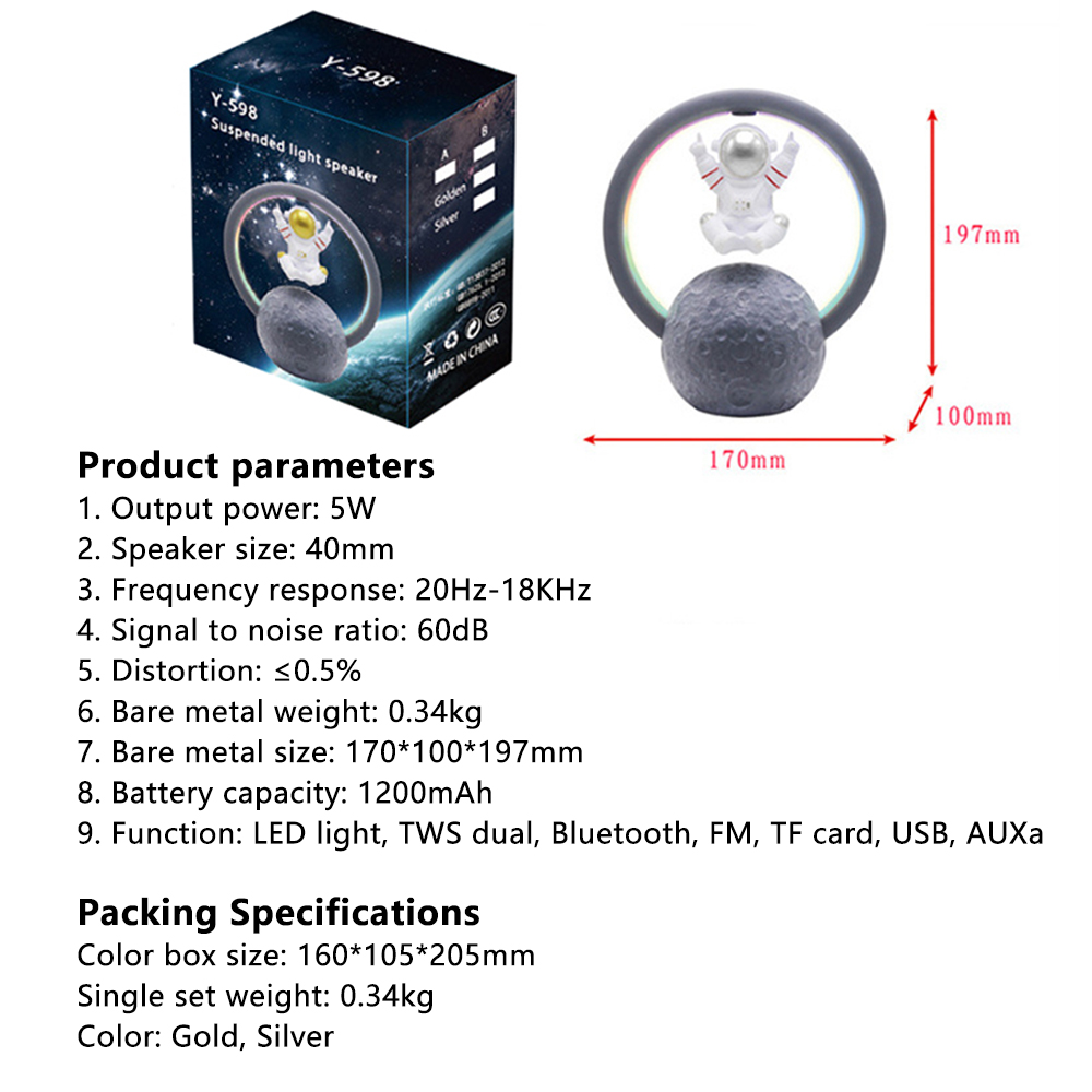 Αστροναύτης 3D Στερεοφωνικό Surround Φιγούρα RGB LED Νυχτερινή Λάμπα Μαγνητική Αιώρηση Ασύρματο Ηχείο Bluetooth Πλωτή Υποστήριξη Κάρτας TF_voghion.com