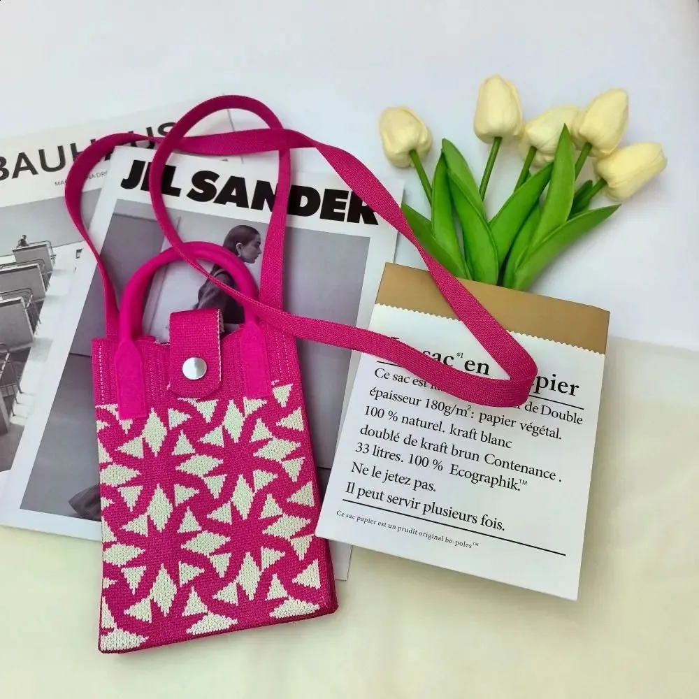 Mini-Schultertasche, süße Handy-Studenten-Umhängetasche, gestrickte Handtasche, Schlüsselhalter, Lippenstift-Tasche 240725_voghion.com