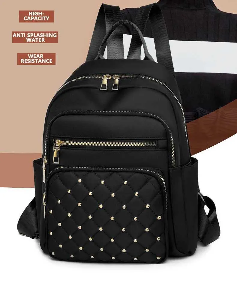 Women's Backpack Simple Solid Colour Shoulder Bag Oxford Fabric_voghion.com