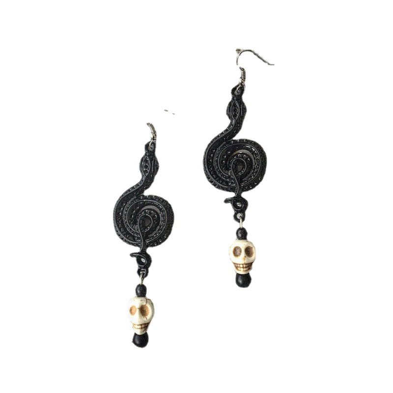 Orecchini pendenti in cristallo di diamante con serpente nero gotico_voghion.com