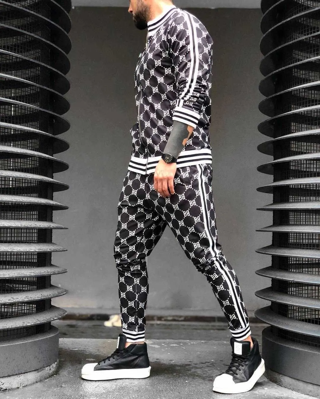 Uomo Tracuits uomo tracuit Sets Moda Plaid Giacca maschile + Pantaloni Set 2 pezzi Tuta sportiva Autunno Stampa 3D di alta qualità_voghion.com