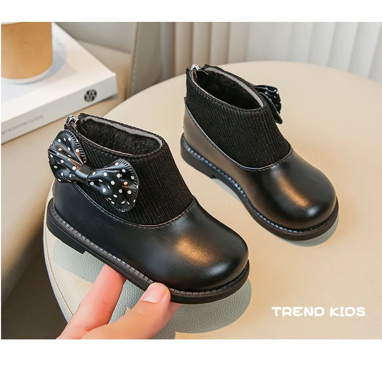 Children's Cotton Winter New Kids Bow Girls Soft Bottom PU Leather Baby Princess Boots Toddler Shoes Size US5.5C-US12.5C_voghion.com