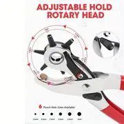 Perforator de curea din piele, rezistent, de 9" - rotativ, 6 dimensiuni, instrument manual de mână pentru meșteșuguri DIY și uz industrial_voghion.com
