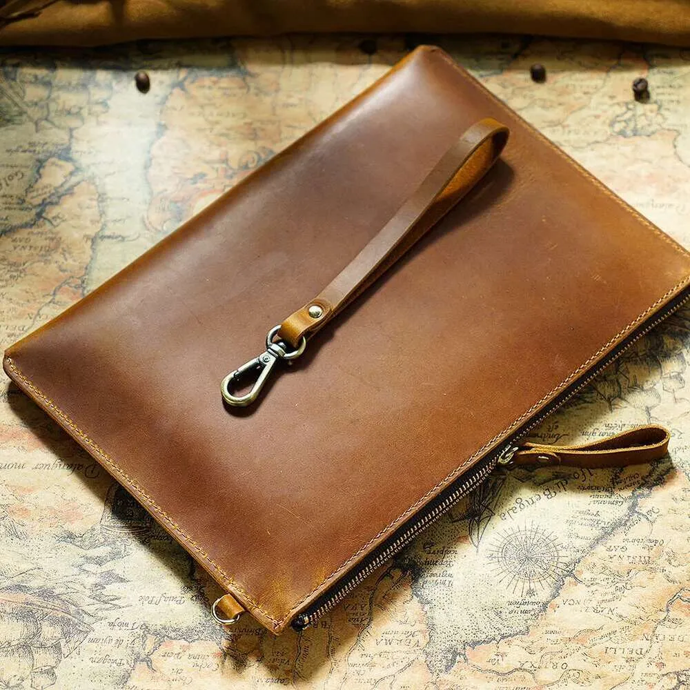 11*7 Inches Genuine Leather Briefcase Business Computer Sleeve Case Fashion Wallet Tablet For Ipad Protect Cover Bag_voghion.com
