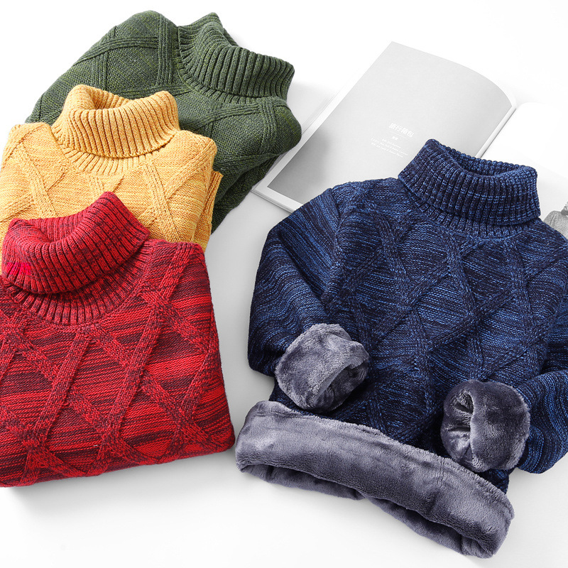 Mother & Kids 2024 New Children's Turtleneck Chunky Fall/Winter Jumper With Extra Pile For Kids