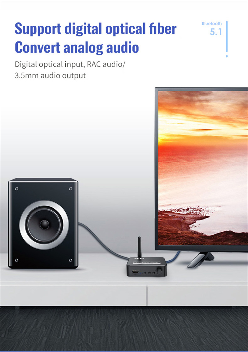 Convertitore DAC audio digitale-analogico Segnale in fibra ottica Spdif a 3,5 mm 3,5 AUX 2 RCA Amplificatore Decoder Ricevitore Bluetooth 5.0_voghion.com
