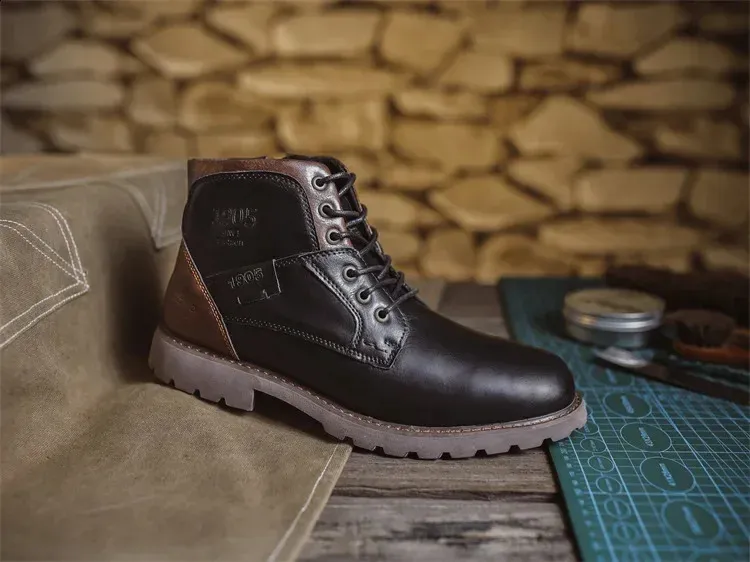 Bottines de travail en cuir marron pour homme, faites à la main, pour l'automne et l'hiver, style vintage, en tendon de bœuf, 240830_voghion.com