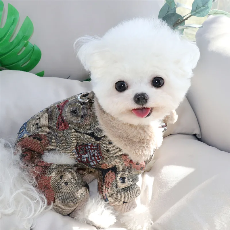 Bichon Véierbeeneg Verdickte Kotteng Wanter Hondskleeder Welpen Waarm Cardigan Cartoon Mantel Hausdéierbedarf_voghion.com