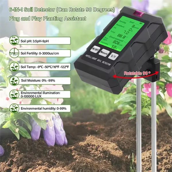 6-in-1 Soil Tester Detector For Fertility Ph Temperature Sunlight_voghion.com