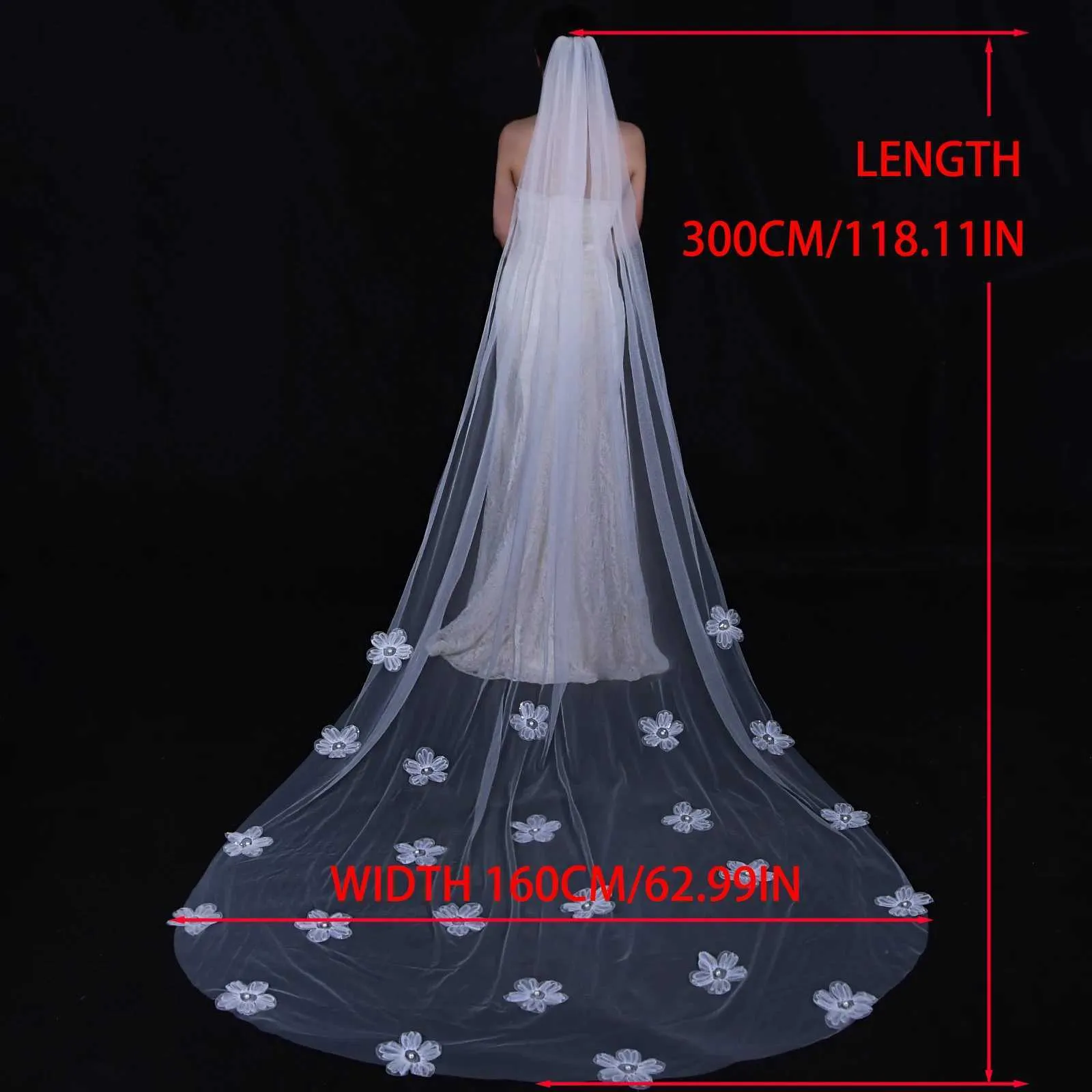 Hair Jewelry V202 Long Bridal Veils for a Fairy Tale Look Romantic Cathedral Length Veil with 3D Flower Beads Wedding_voghion.com