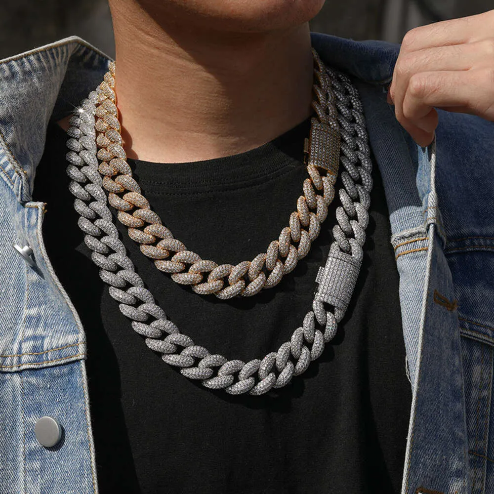 Wholesale Super September Moissanite Cuban Link Chain 14mm-18mm 2 Rows Vvs Sterling Sier Hand Setting Bracelet_voghion.com