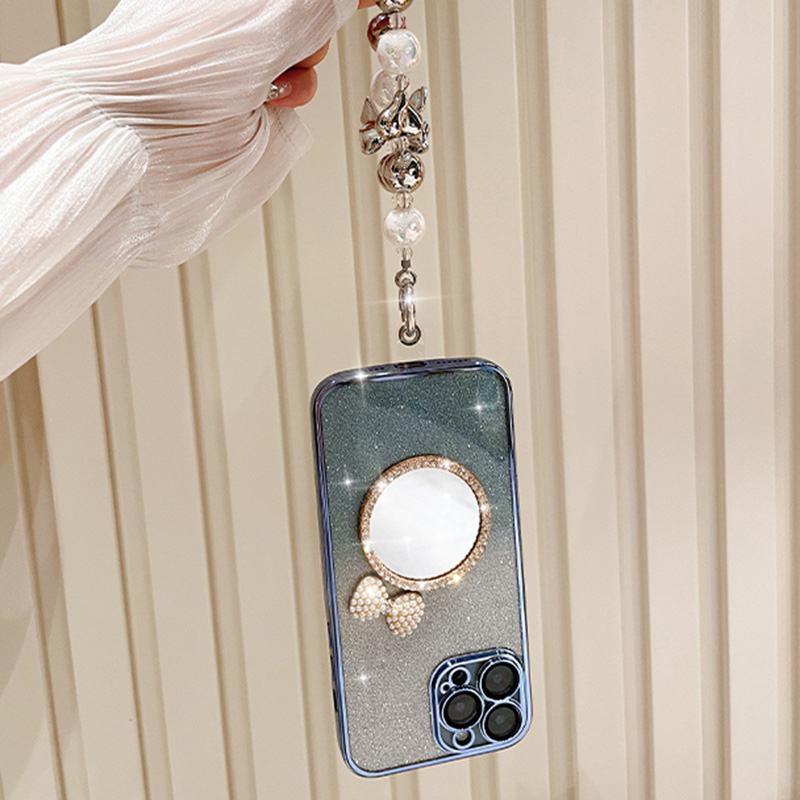 Bow Heart Bracelet Mirror Case For iPhone 15 13 11 12 Pro Max 14 Plus Glitter Flash Gradient Plating Cover_voghion.com