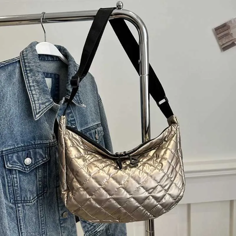 Borsa a tracolla in cotone spaziale, alla moda, hobo, con motivo a reticolo, borse a mano di grande capacità, per le donne_voghion.com