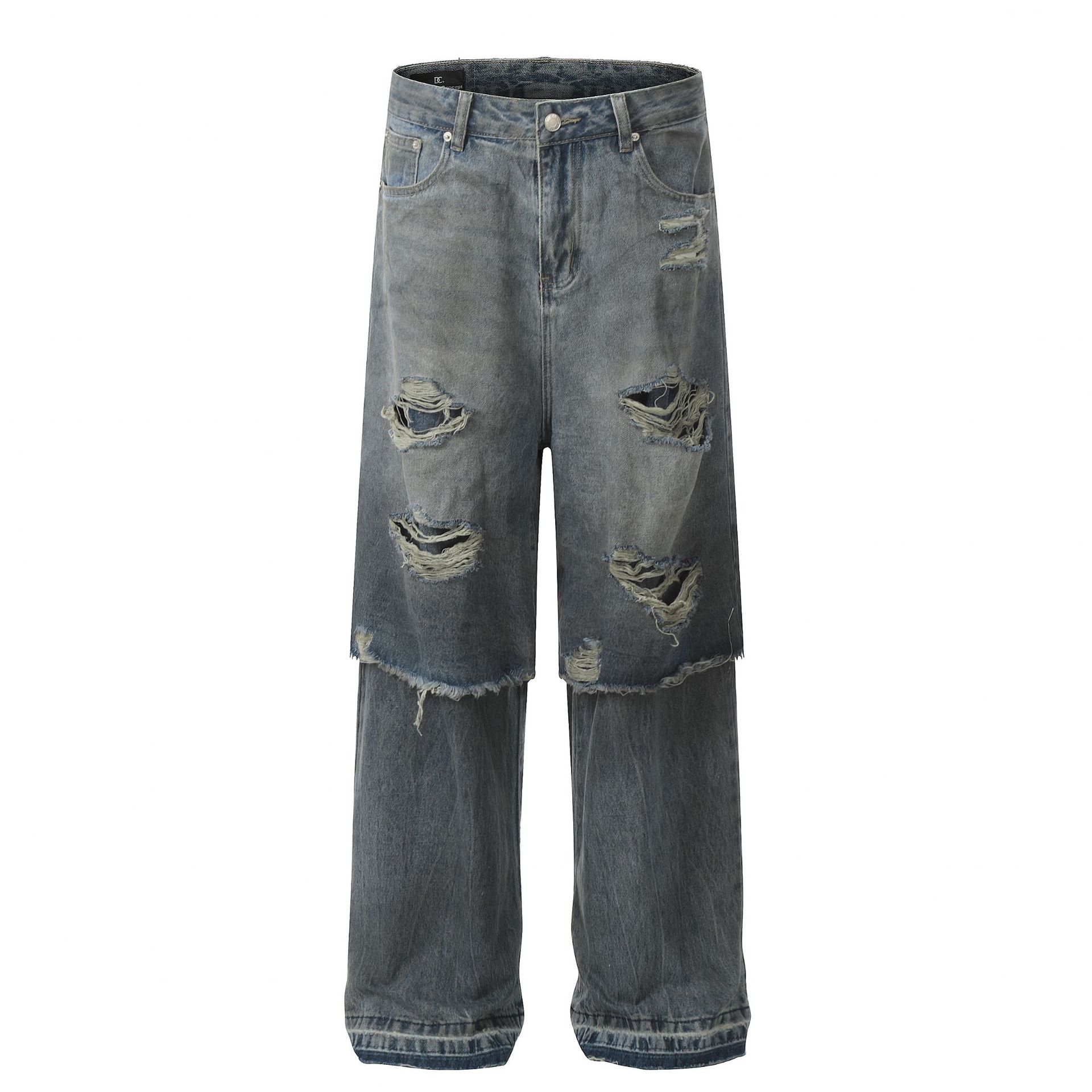 Men’s Clothing Distressed Design High End Men’s Two Piece Jeans