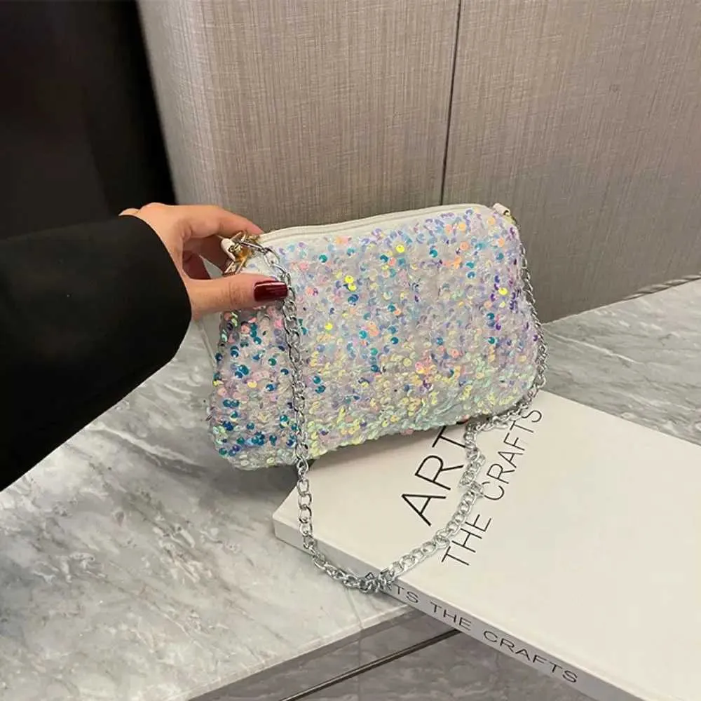 Chain cross body solid color Korean sequin shoulder bag mobile wallet Y241019_voghion.com