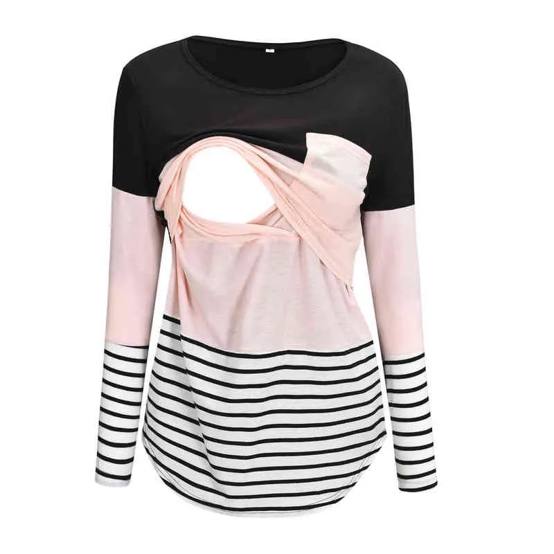 Frauen Schwangere Mutterschaft Kleidung Stillen Tops Stillen Gestreiften T-shirt Mama Langarm S/M/L/Xl/Xxl L220801_voghion.com