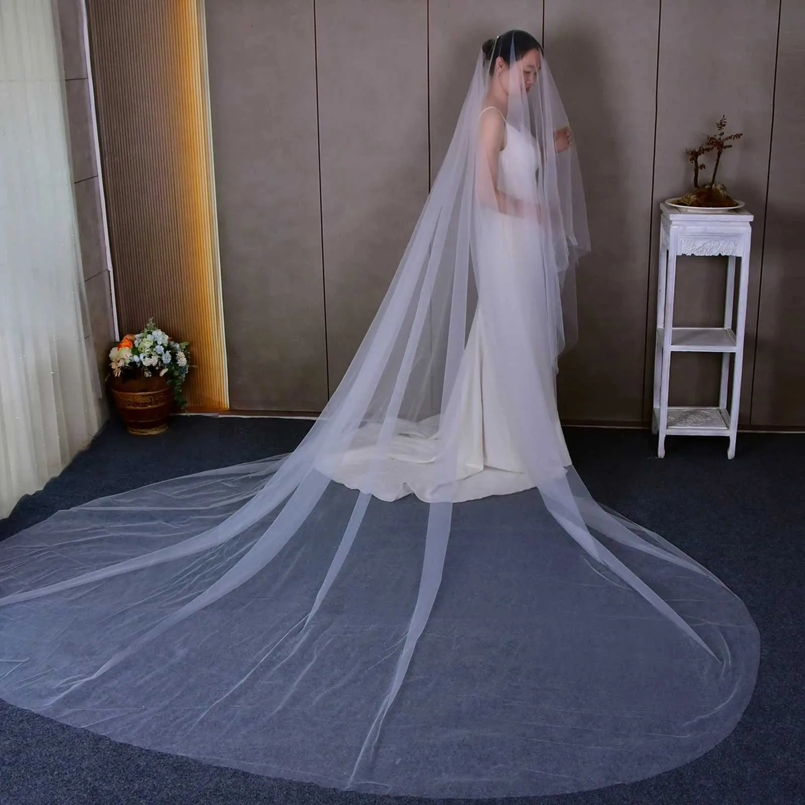 Velo da sposa due livelli cattedrale lungo con blusher per viso_voghion.com