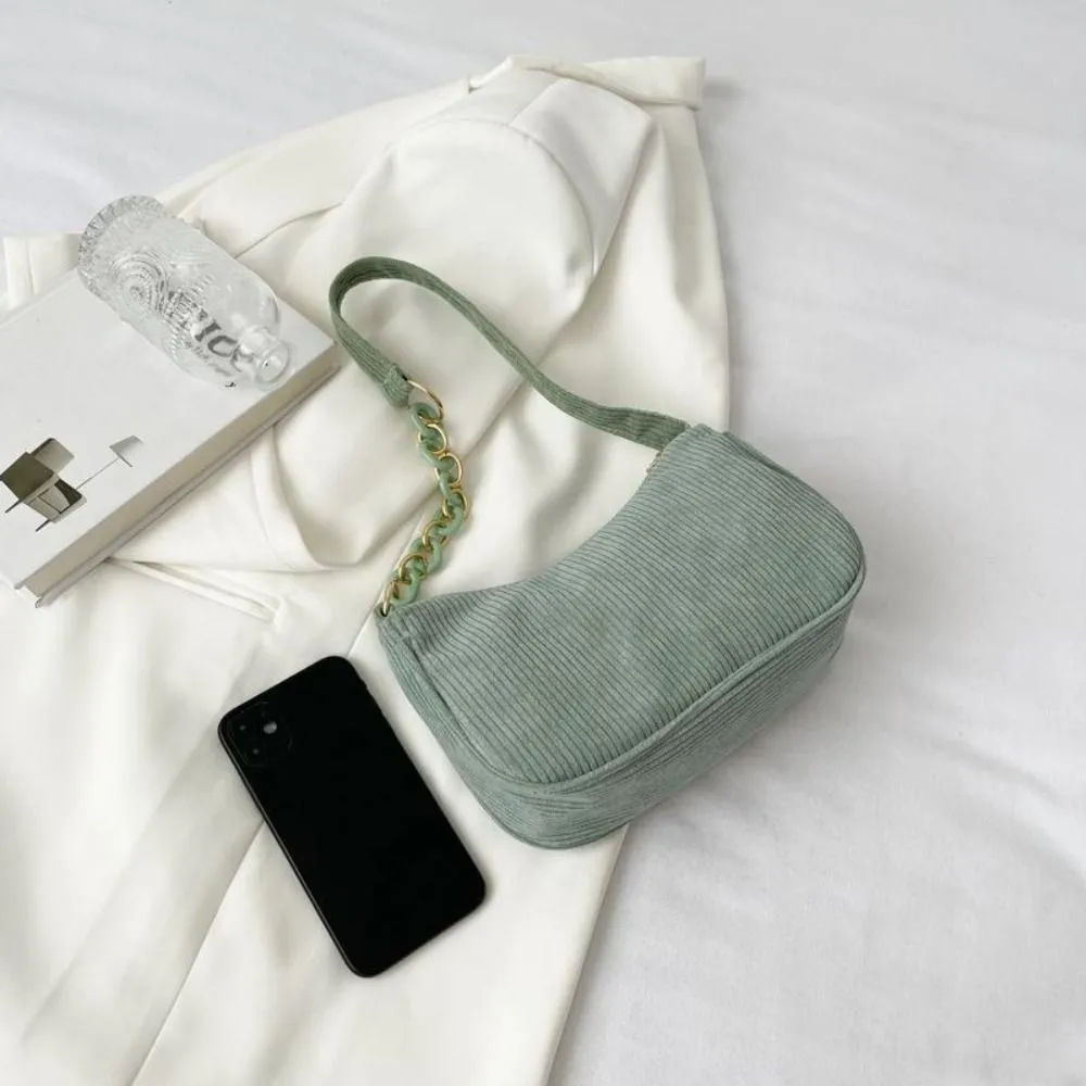 Hobo Chain Corduroy Shoulder Bag Korean Style Solid Color Crossbody Storage Makeup Lipstick Veet Underarm_voghion.com