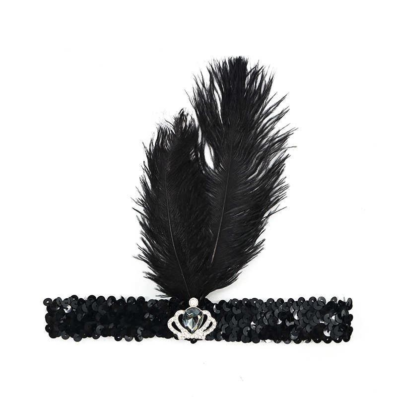 Festa di Halloween per single con accessori per capelli neri Fascia per capelli con piume a sfera Gatsby degli anni '20_voghion.com