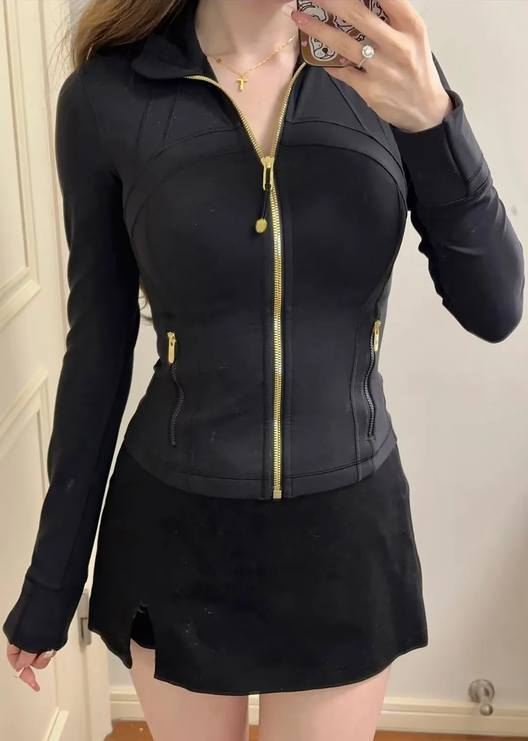 5A Gold Jacke Hosen Frauen definieren Workout drei Stücke zwei Sets Sport Quick Dry Active Wear Luluess Lemoness Jacken Top_voghion.com