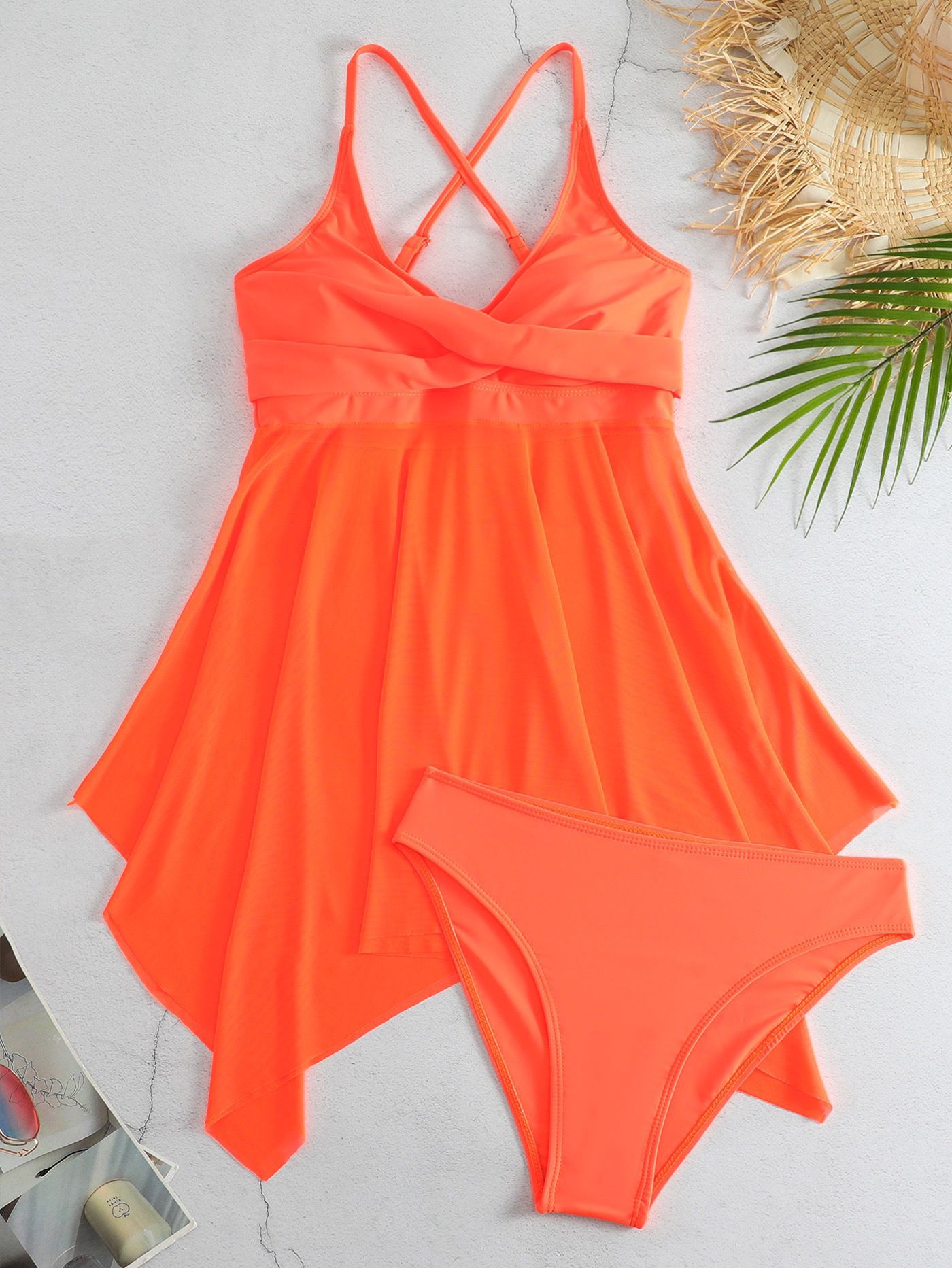 Dames Gauze Split Body High Waisted Mesh Badpak, Cross Top, Dubbele Schouderband_voghion.com