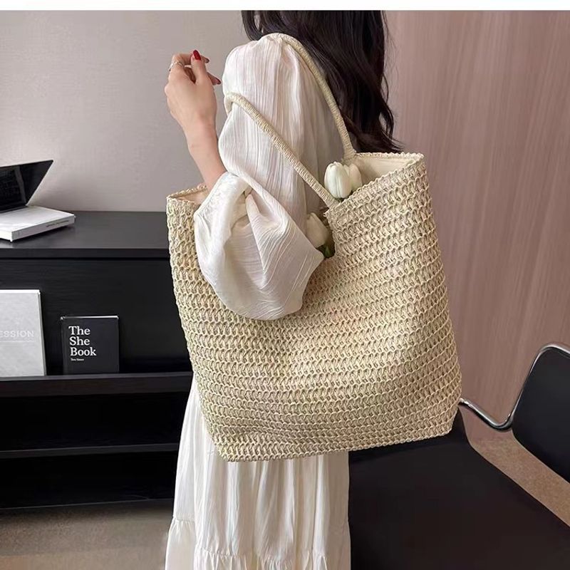 Sommer neue modische One-Shoulder-Gras gewebte Tasche, lässige Damentasche, Strandtasche, Damen vielseitige Damentasche_voghion.com