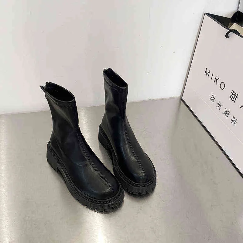 Damen Gummistiefel - Damen Winterschuhe mit niedrigen Absätzen Booties Runde Zehen Regen 2021 Mittlere Waden Herbst Damenstiefel Y1105_voghion.com