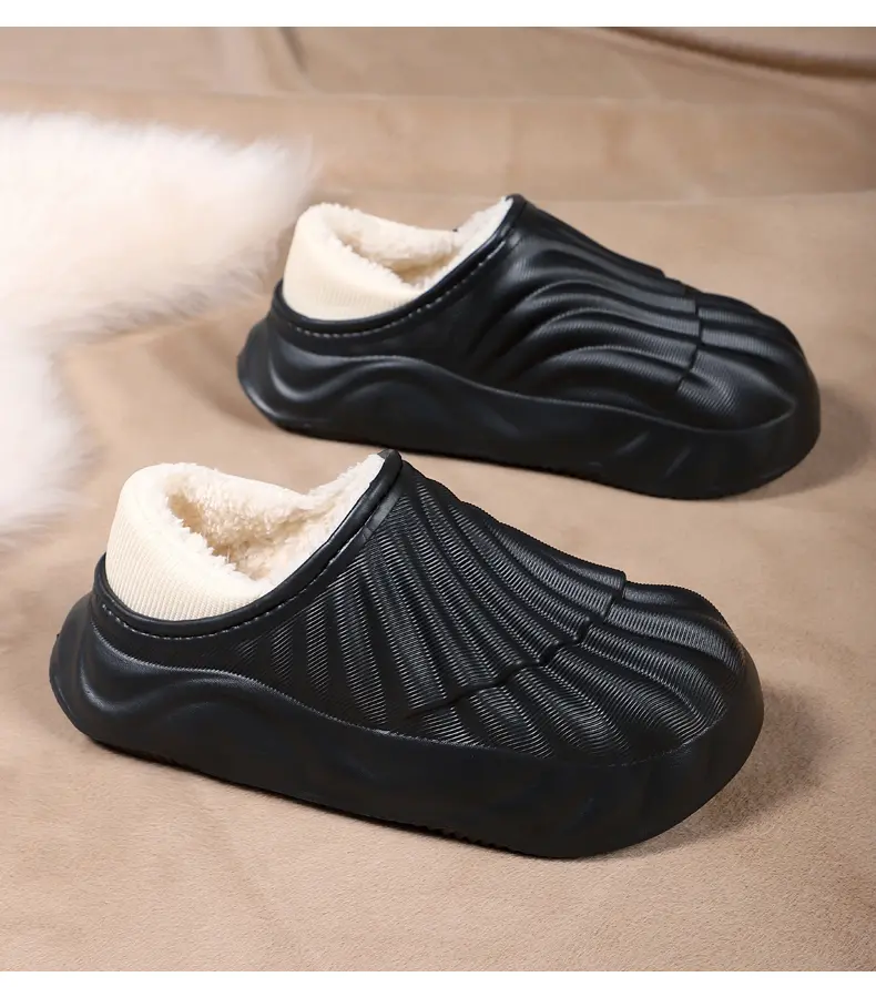 Couple Solid Color Waterproof Cotton Slippers Warm Fashion Casual Can Be Worn Outside Men And Women_voghion.com