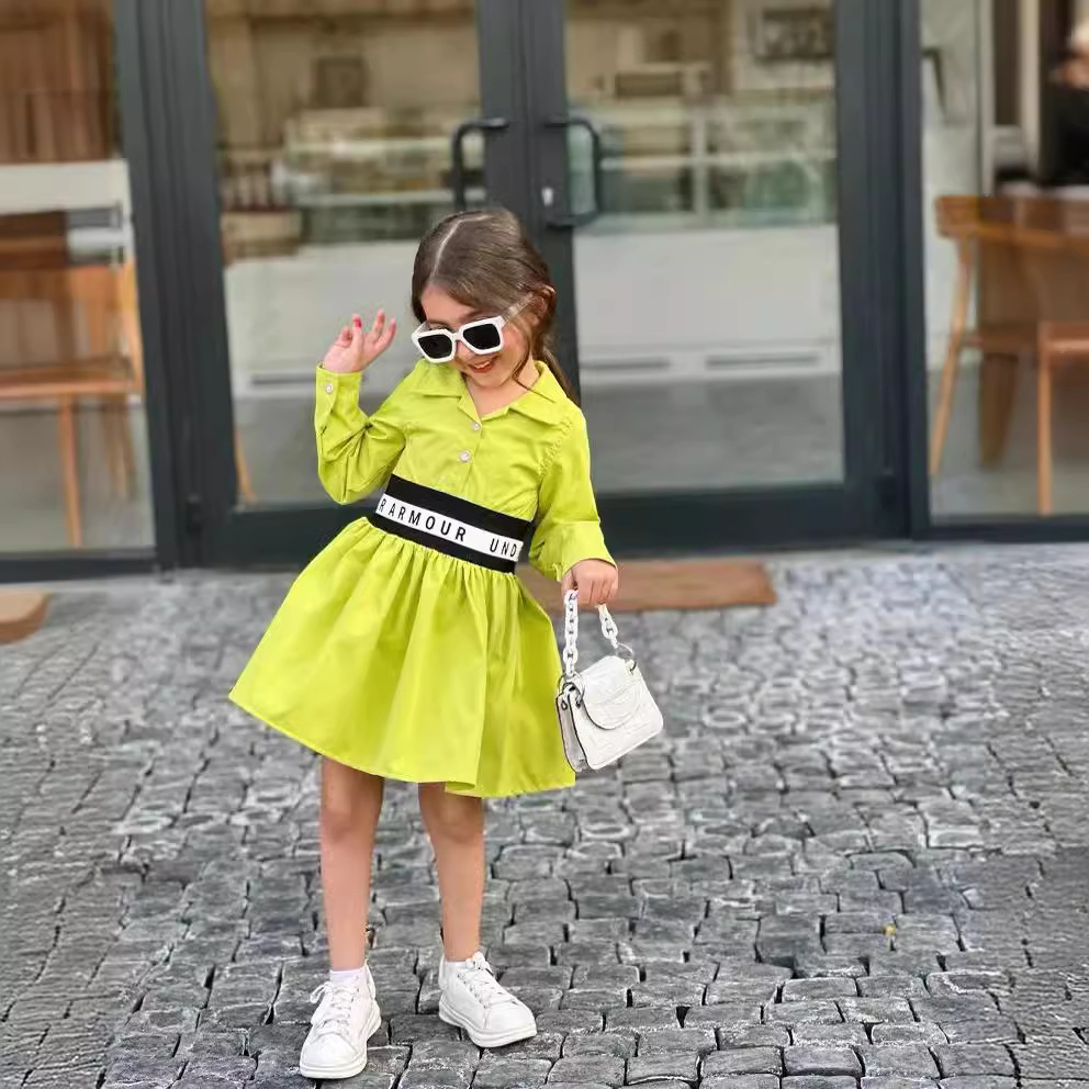 M8094 Robe doublée à ourlet large avec épissure élastique pour enfants 2024 pour filles_voghion.com