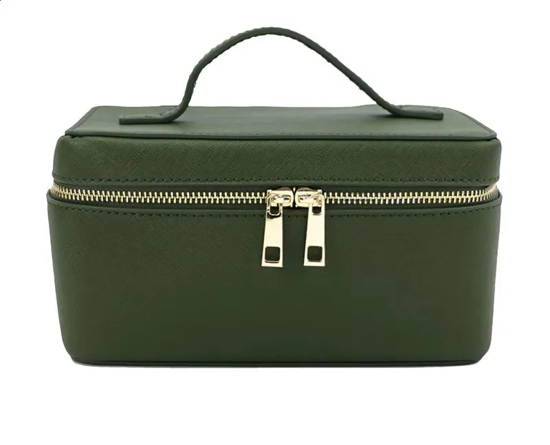 Ladies Saffiano Split Leather Travel Toiletry Case Portable Hanging Makeup Organizer Box Dopp Kit Cosmetic Bag For Women_voghion.com