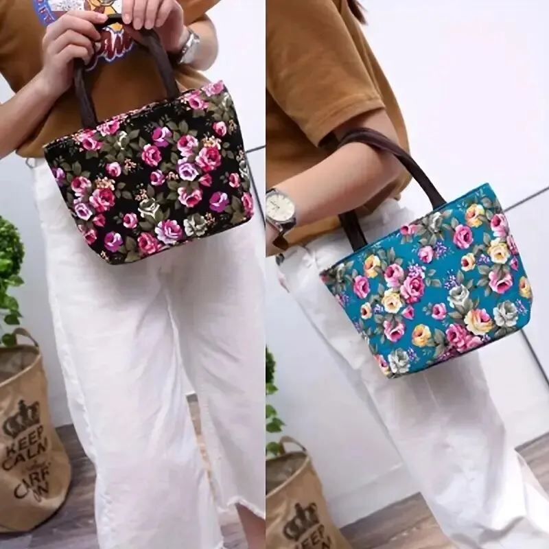 Mini-Handtasche mit Blumendruck, Schultertasche aus Canvas im Ethno-Stil, große Handtasche für Frauen_voghion.com