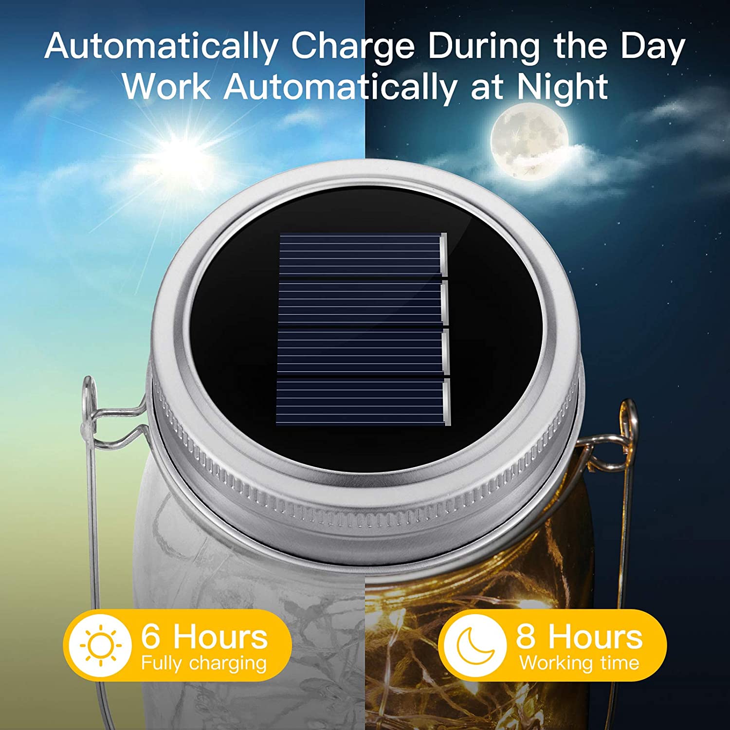 Solar-Einmachglas-Lichter, 20 LEDs, wasserdicht, Feen-Glühwürmchen-Deckel mit Griffen, Lichter für Terrasse, Garten, Hochzeitsdekoration_voghion.com