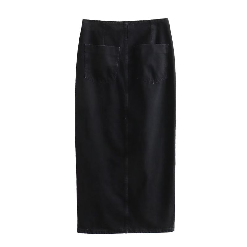Damenbekleidung Ärmellose Weste hoch taillierter Brustrock Denim zweiteiliger Anzug_voghion.com