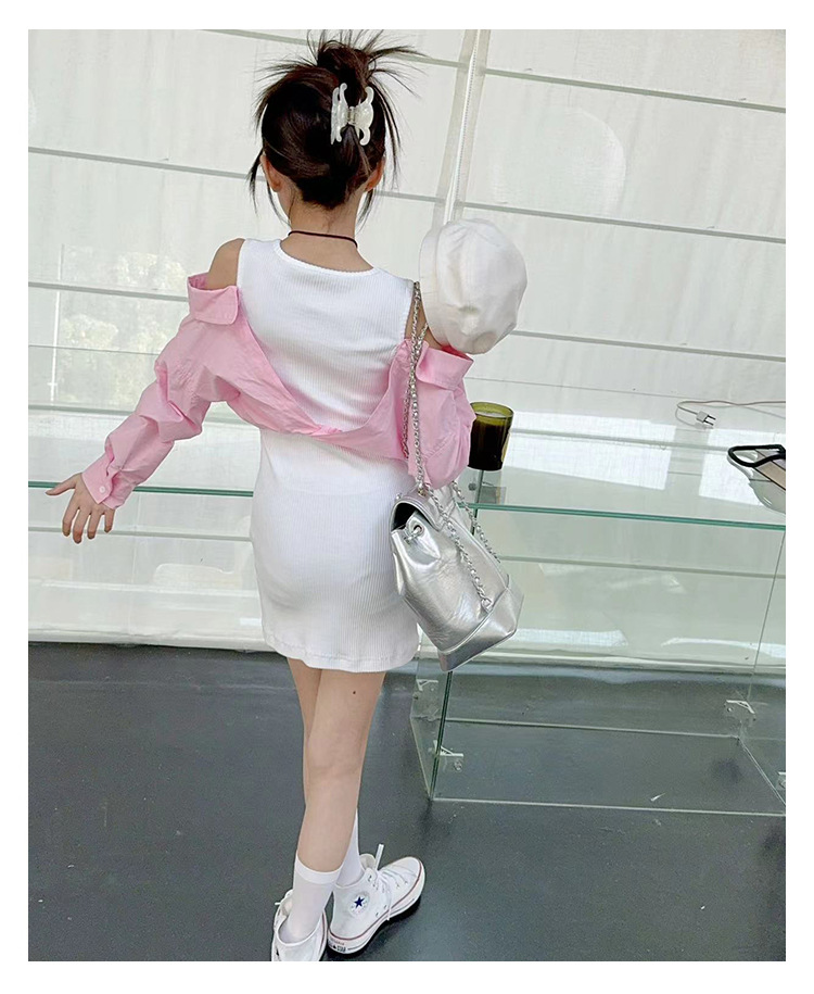Mother&Kids Girls Sweet cool Spice Girl two long sleeve dress skirt advanced sense bag hip off-the-shoulder petticoat_voghion.com