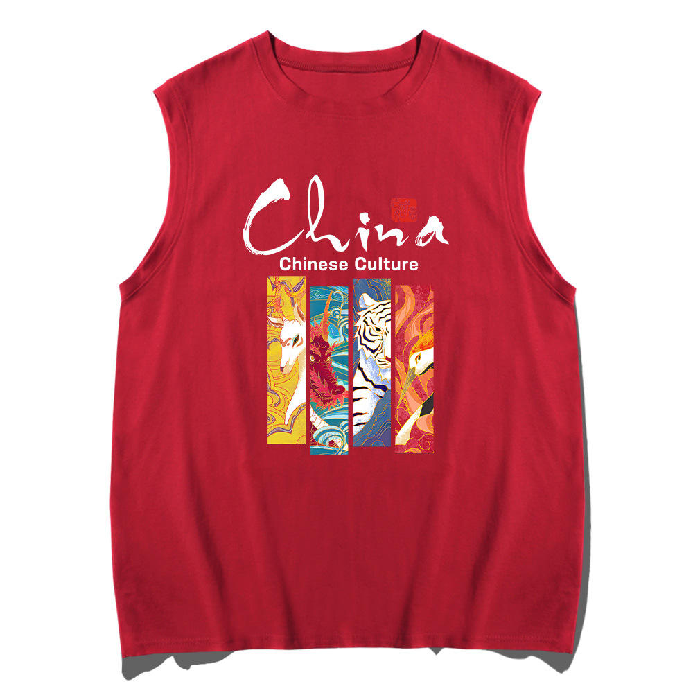 Y China Divine Beast China-Chic Ins Super Fire Loose Round Neck Pure Cotton Vest For Male Summer Young Lovers Sleeveless_voghion.com