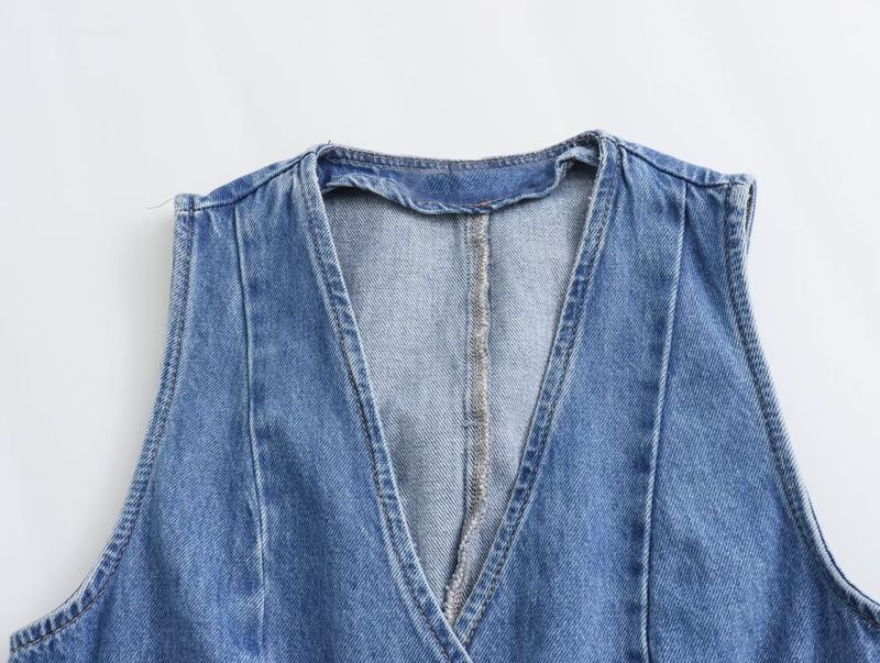 Damenbekleidung Ärmellose Weste hoch taillierter Brustrock Denim zweiteiliger Anzug_voghion.com