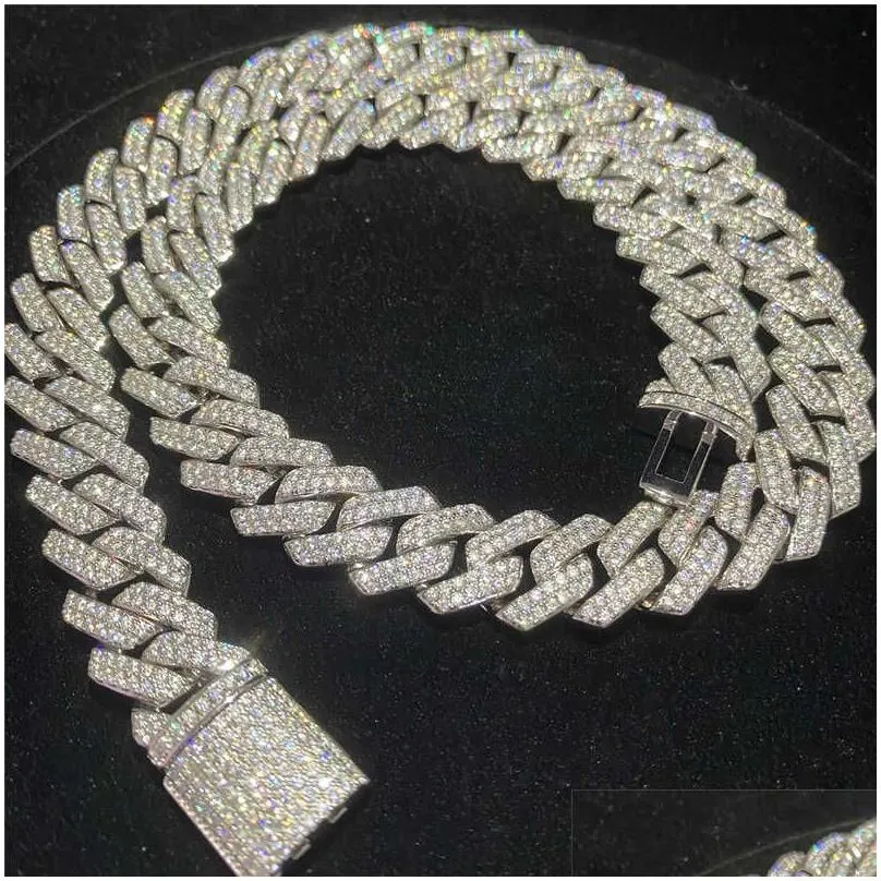 Colliers pendentifs Stock Iced Out Vvs Moissanite Bracelet cubain Sier Bg Dia k Chaîne Hip Hop Hommes Bijoux Collier Drop D_voghion.com