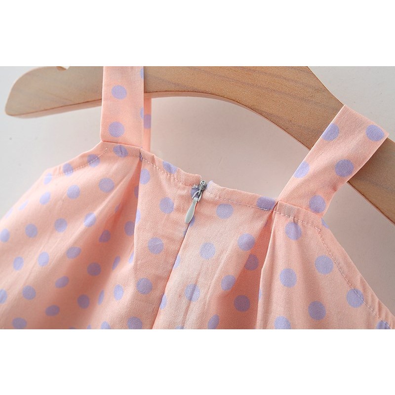 Vestido de verano para niña con estampado de lunares y flores, con tirantes de conejo y cremallera_voghion.com