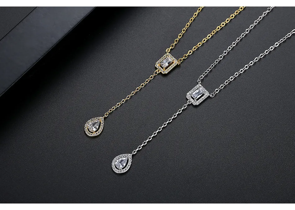 Collana con ciondolo di design per donna in rame placcato oro con set di zirconi AAA, goccia d'acqua, gioielli per feste di nozze, spedizione gratuita_voghion.com
