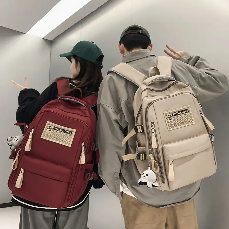 Spring Summer Simple Travel Computer Leisure Solid Color High School Backpack Large Capacity_voghion.com