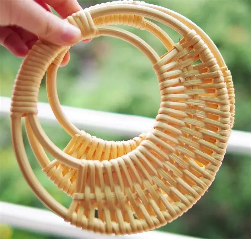 Borsa a mano in rattan intrecciato con manici di ricambio per tracolla per borsa fai da te, accessori per borse in bambù retrò 240731_voghion.com