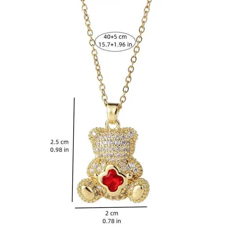 Exquisite Multi-colour Bear Pendant Necklace Clover Stainless Steel_voghion.com