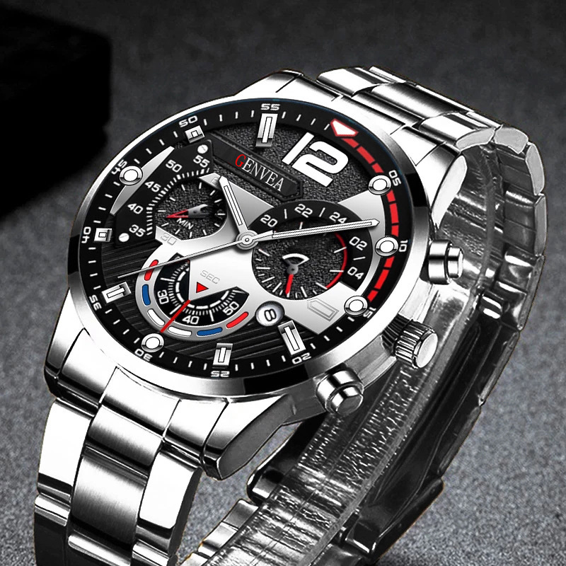 Reloj de negocios de acero inoxidable con manecillas luminosas y calendario para hombre Explosions