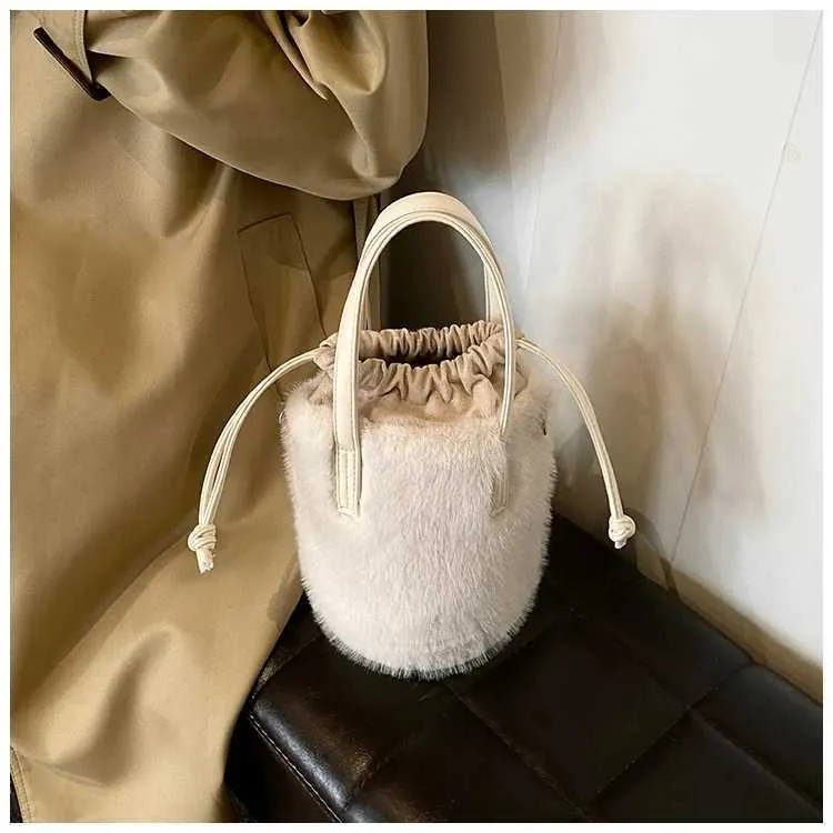 Borsa a secchiello in peluche retro donna borsa a tracolla_voghion.com