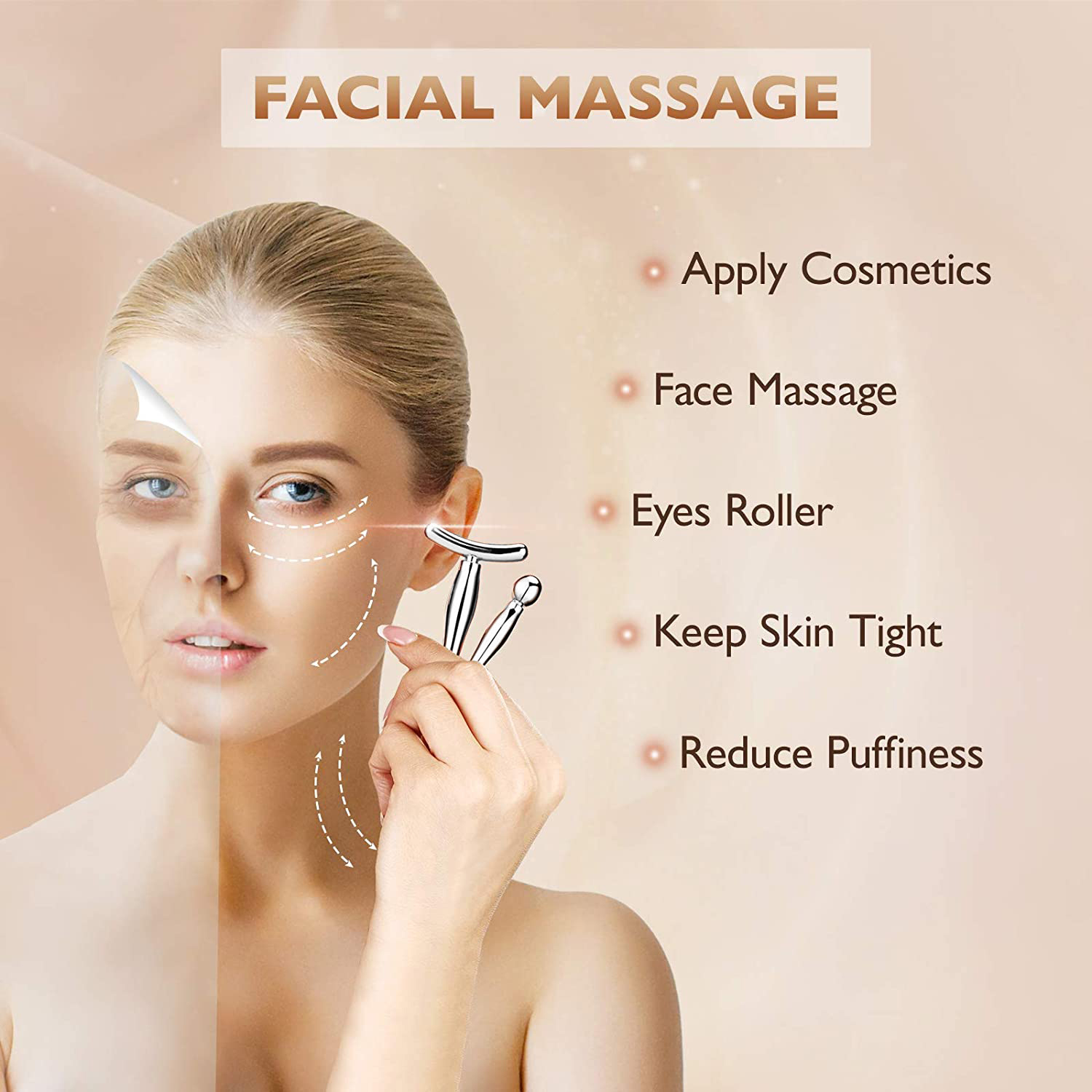 2 i 1 Mini Ögonmassagepinne Ansiktslyftande Massage Anti Ögonpåse Mörka Ringar Sked Applikator T-form Ansiktslyftande Massage_voghion.com